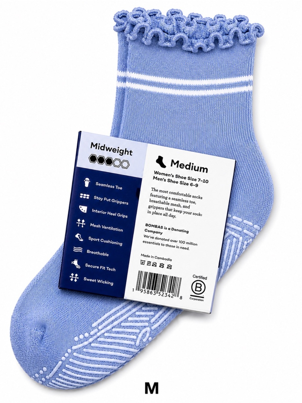 Bombas Studio Grip Quarter Socks Blue M Pilates